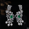 Emerald Lab Grown Diamond Pearl Drop Earrings in 14KWhite Gold | Luxury Designer  Earrings