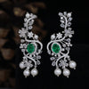 Emerald Lab Grown Diamond Pearl Drop Earrings in 14KWhite Gold | Luxury Designer  Earrings
