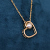 Minimal Open Heart Pearl 18K Yellow Gold Pendant Chain Elegant Romantic Jewelry