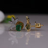 Emerald Cut Green Stone & Diamond Floral Stud Earrings in 18K Gold | Luxury Designer Earrings
