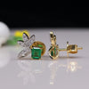 Emerald Cut Green Stone & Diamond Floral Stud Earrings in 18K Gold | Luxury Designer Earrings
