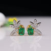 Emerald Cut Green Stone & Diamond Floral Stud Earrings in 18K Gold | Luxury Designer Earrings