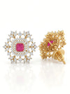 Lab-Created Changeable Ruby Earrings in 18k Yellow Gold