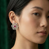 Lab-Created Changeable Ruby Earrings in 18k Yellow Gold