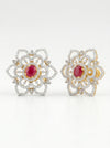 Lab Created Round Cut Floral Diamond Earrings In 18k Yellow Gold
