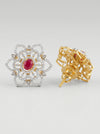 Lab Created Round Cut Floral Diamond Earrings In 18k Yellow Gold