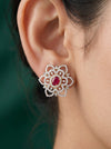 Lab Created Round Cut Floral Diamond Earrings In 18k Yellow Gold