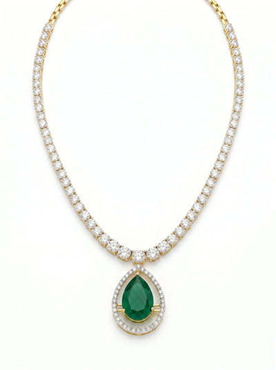 Round and Green Pear Shape Lab Grown Diamond Necklace