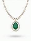 Round and Green Pear Shape Lab Grown Diamond Necklace
