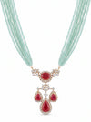 Lab Created Round Diamond Pendant Studded With Ruby In 18k Yellow Gold