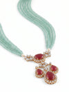 Lab Created Round Diamond Pendant Studded With Ruby In 18k Yellow Gold