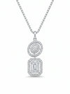 Baguette and Round Cluster Pendant surrounded by One Row Halo With Chain