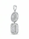 Baguette and Round Cluster Pendant surrounded by One Row Halo With Chain