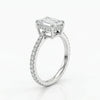 Colorless Emerald Cut Lab Grown Engagement Ring With Hidden Halo