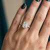 Colorless Emerald Cut Lab Grown Engagement Ring With Hidden Halo