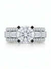 Round and Baguette Cut Lab Grown Diamond Ring Hidden Halo Engagement Ring