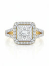 Eco Friendly Princess And Round Cut Lab Diamond Ring Split Shank Halo Engagement Ring