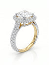 Amazing Cushion Cut Lab Grown Diamond Halo Engagement Ring In 18k Yellow Gold