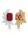 Red Emerald-Cut Center Lab-Grown Diamond Earrings with Marquise Side Stones
