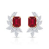 Red Emerald-Cut Center Lab-Grown Diamond Earrings with Marquise Side Stones
