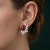 Red Emerald-Cut Center Lab-Grown Diamond Earrings with Marquise Side Stones