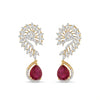 Designer Diamond Leaf Pattern Earrings with Red Gemstone