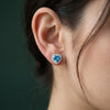 0.45 ct Each Blue Heart Lab Grown Diamond Halo Stud Earrings in Gold | Sustainable And Ethical Jewelry