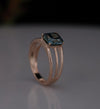 Men’s Blue Cushion  Cut 14K Rose Gold Split Band Ring