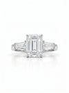 Emerald Cut Lab Grown Diamond Ring with Baguette Side Stones – Elegant Three Stone Setting