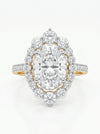 Floral Burst Oval Halo Ring, Solitaire Lab Grown Diamond Bridal Ring
