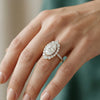 Floral Burst Oval Halo Ring, Solitaire Lab Grown Diamond Bridal Ring