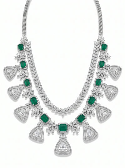 Emerald Two Layers Lab Diamond Necklace