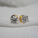 4.05 carat Solitaire Round Shape CVD Diamonds Earrings - 18kt Gold