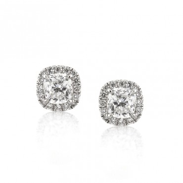 3.20 Cushion Cut Lab Grown Diamond Stud Earrings - 18kt Gold