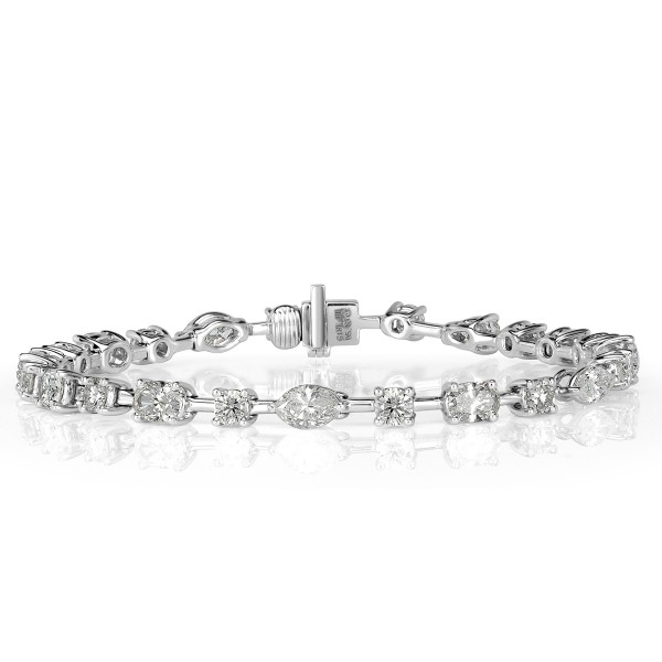 Oval, Marquise and Round Brilliant Cut Lab Grown Diamond Tennis Bracelet -18k White Gold