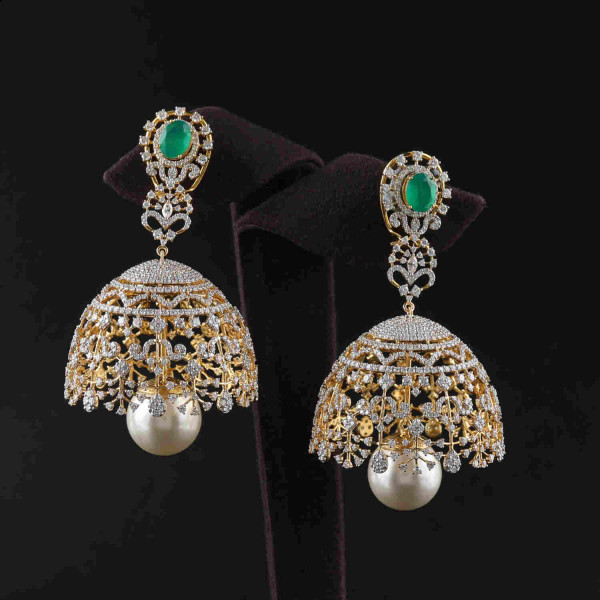 Beautiful 2 in 1 Detachable Jhumka Earring with Lab Grown Diamonds