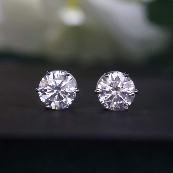 Round Brilliant Lab Grown Diamond Earring 6 Prong Stud Earrings 