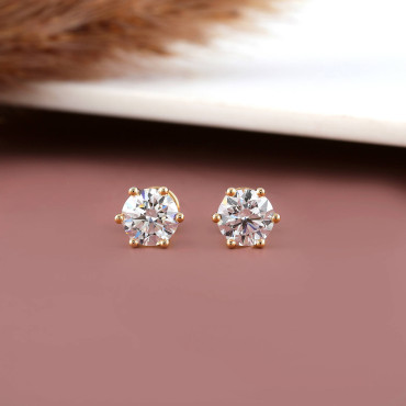Vintage Solitaire Stud Earrings with Lab Grown Diamond-18kt yellow gold
