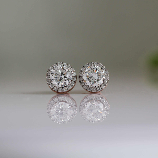 Round Brilliant Cut Lab Grown Diamond Halo Wedding Earrings