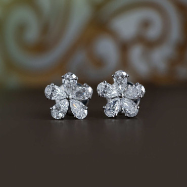 Pear Cut Lab Grown Diamond Floral Style Earring