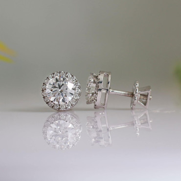 Our Lab Created White Gold Diamond Halo Studs Earrings 