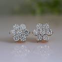 Stunning Floral 18k Yellow Gold and Lab Created Diamond Stud Earrings