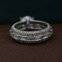 Round and Baguette Cut Lab Grown Diamond Ring Hidden Halo Engagement Ring 