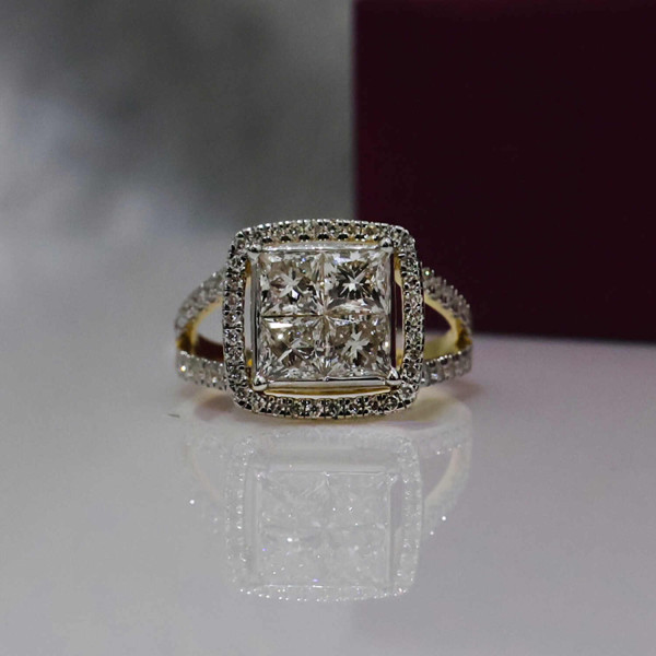 Princess Cut lab Grown Diamond Invisible Setting Wedding Engagement Ring