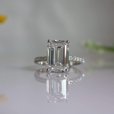 Emerald Cut Lab Grown Diamond Hidden Halo Wedding Ring 