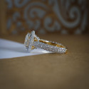 Amazing Cushion Cut Lab Grown Diamond Halo Engagement Ring In 18k Yellow Gold 