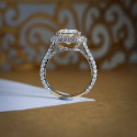 Amazing Cushion Cut Lab Grown Diamond Halo Engagement Ring In 18k Yellow Gold 