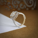 Amazing Cushion Cut Lab Grown Diamond Halo Engagement Ring In 18k Yellow Gold 