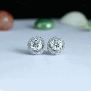 Lab Made Diamond Solitaire Round Halo Studs Earring