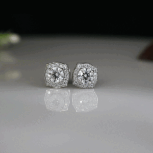Round Stone Square Design Halo Lab Grown Diamond Stud Earrings